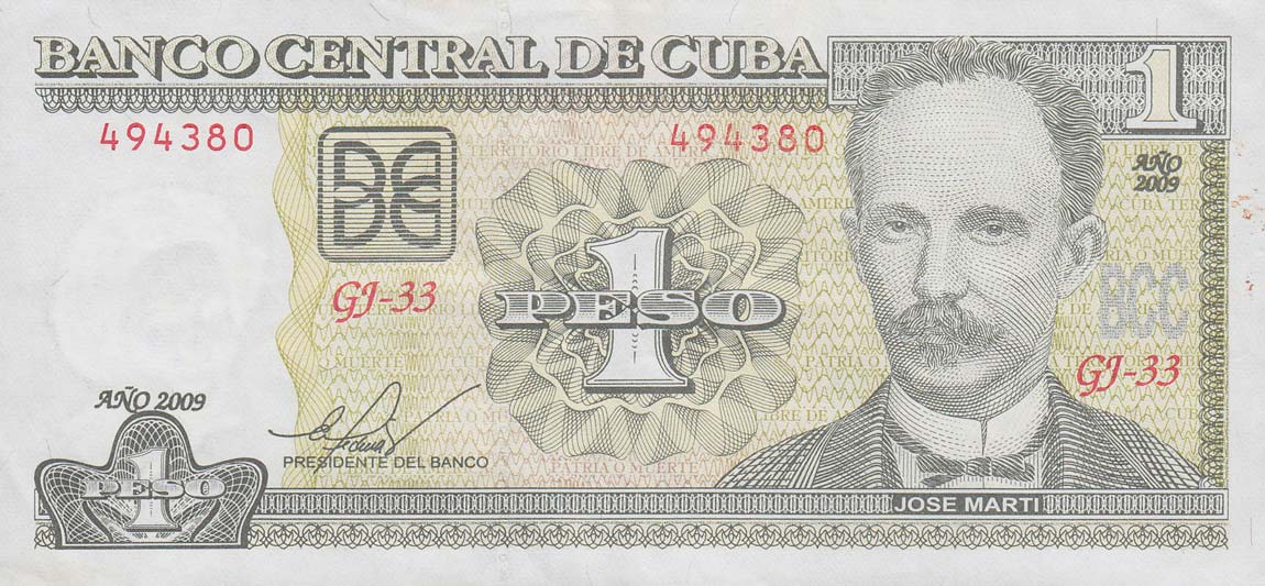 Front of Cuba p128d: 1 Peso from 2009