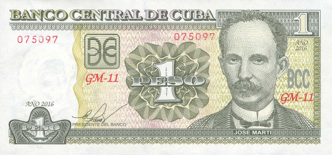 Front of Cuba p128g: 1 Peso from 2016