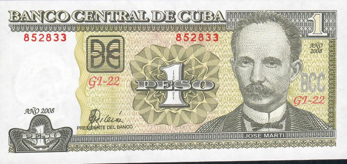 Front of Cuba p128c: 1 Peso from 2008