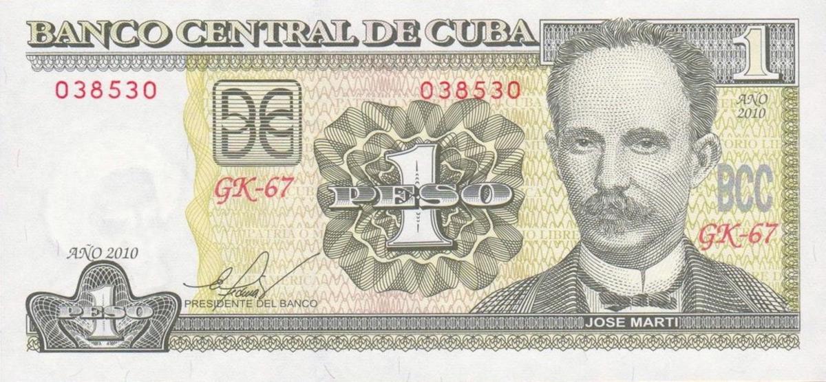 Front of Cuba p128e: 1 Peso from 2010