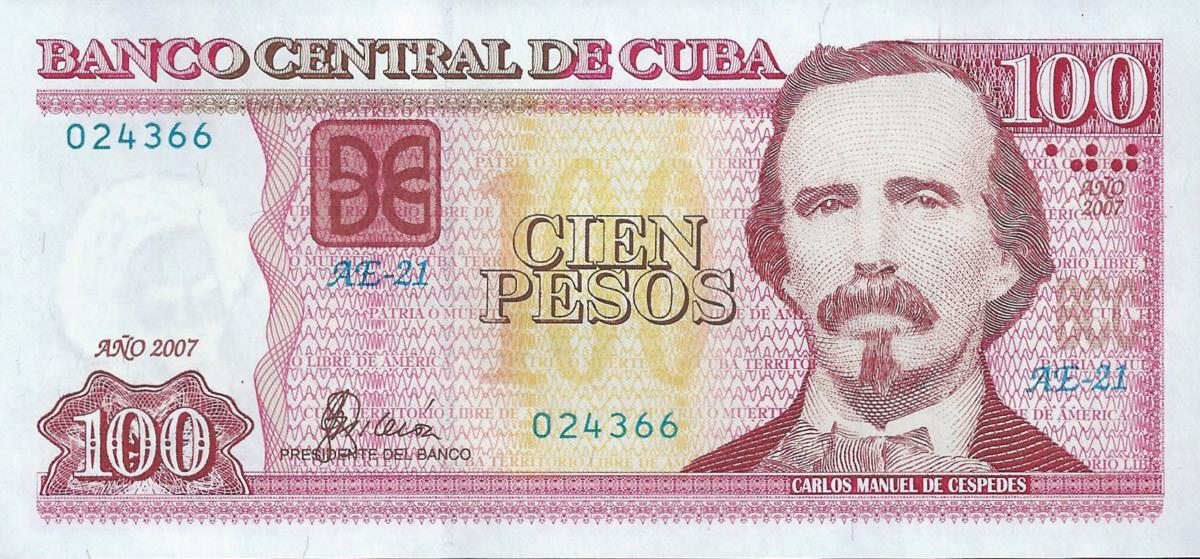 Front of Cuba p129c: 100 Pesos from 2007