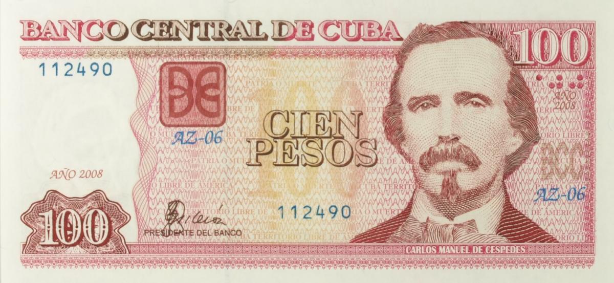 Front of Cuba p129d: 100 Pesos from 2008