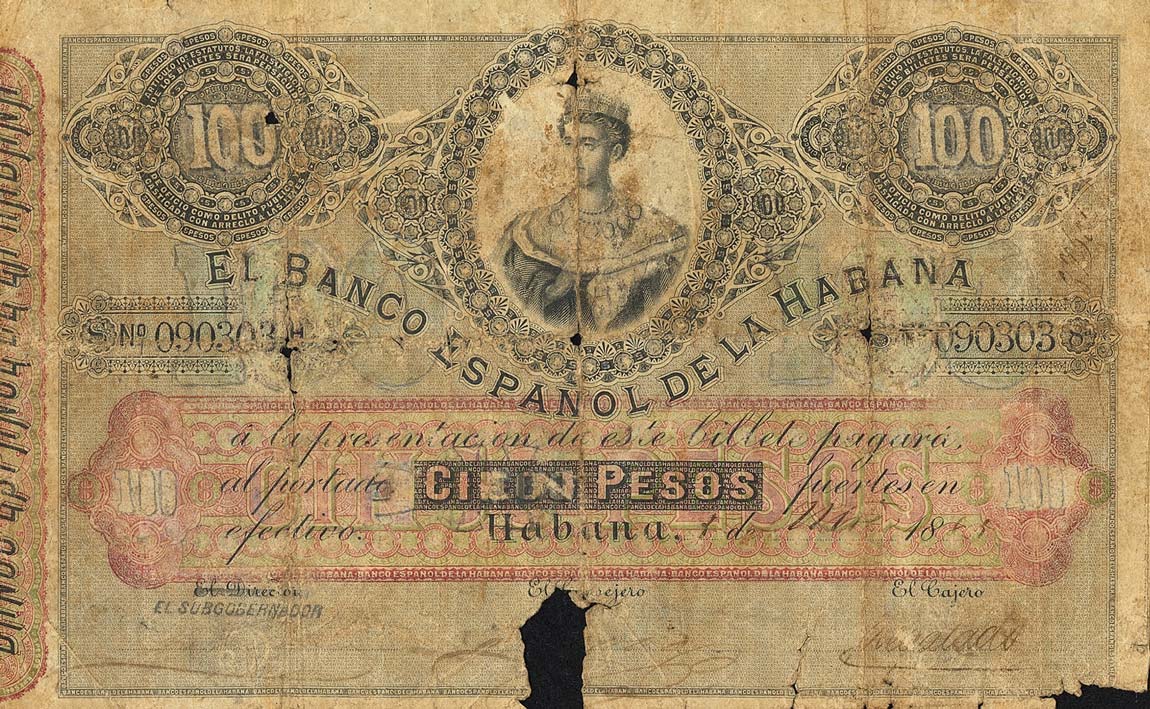 Front of Cuba p23: 100 Pesos from 1872