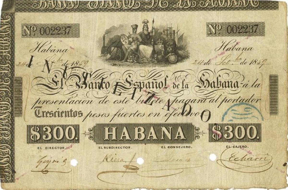 Front of Cuba p2: 300 Pesos from 1857