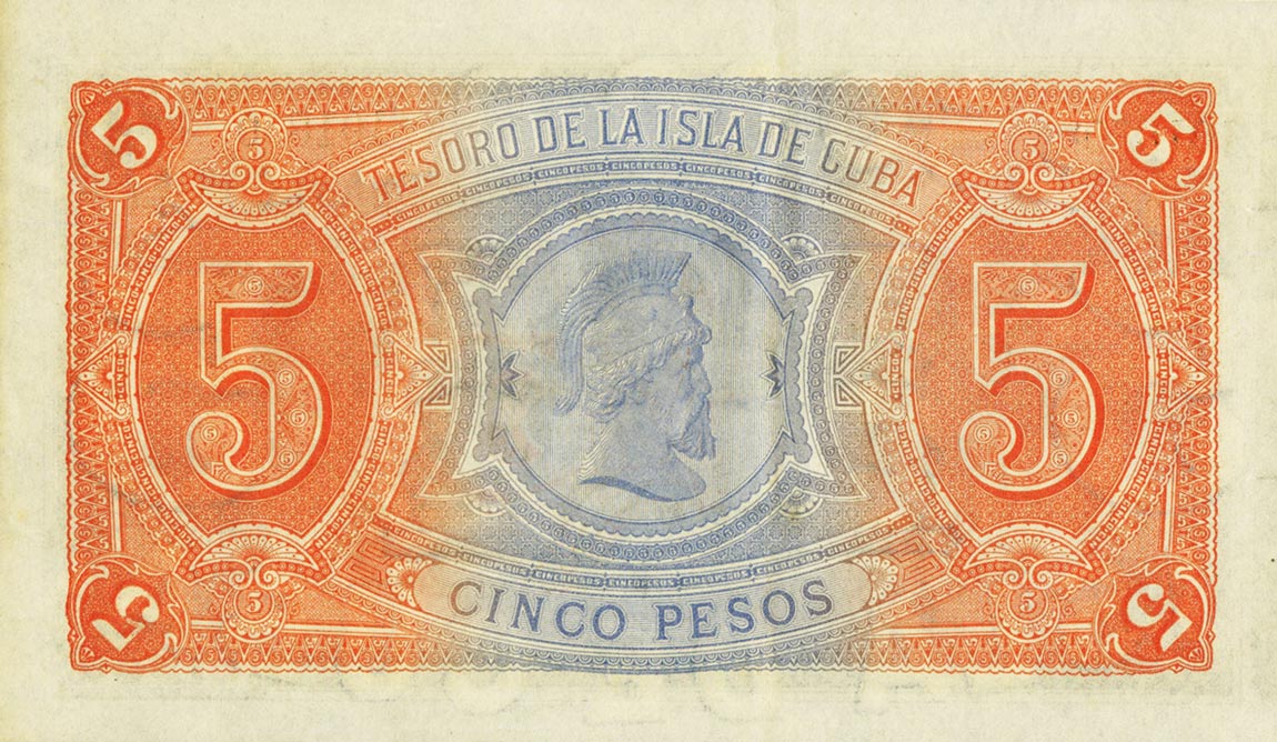 Back of Cuba p39b: 5 Pesos from 1891