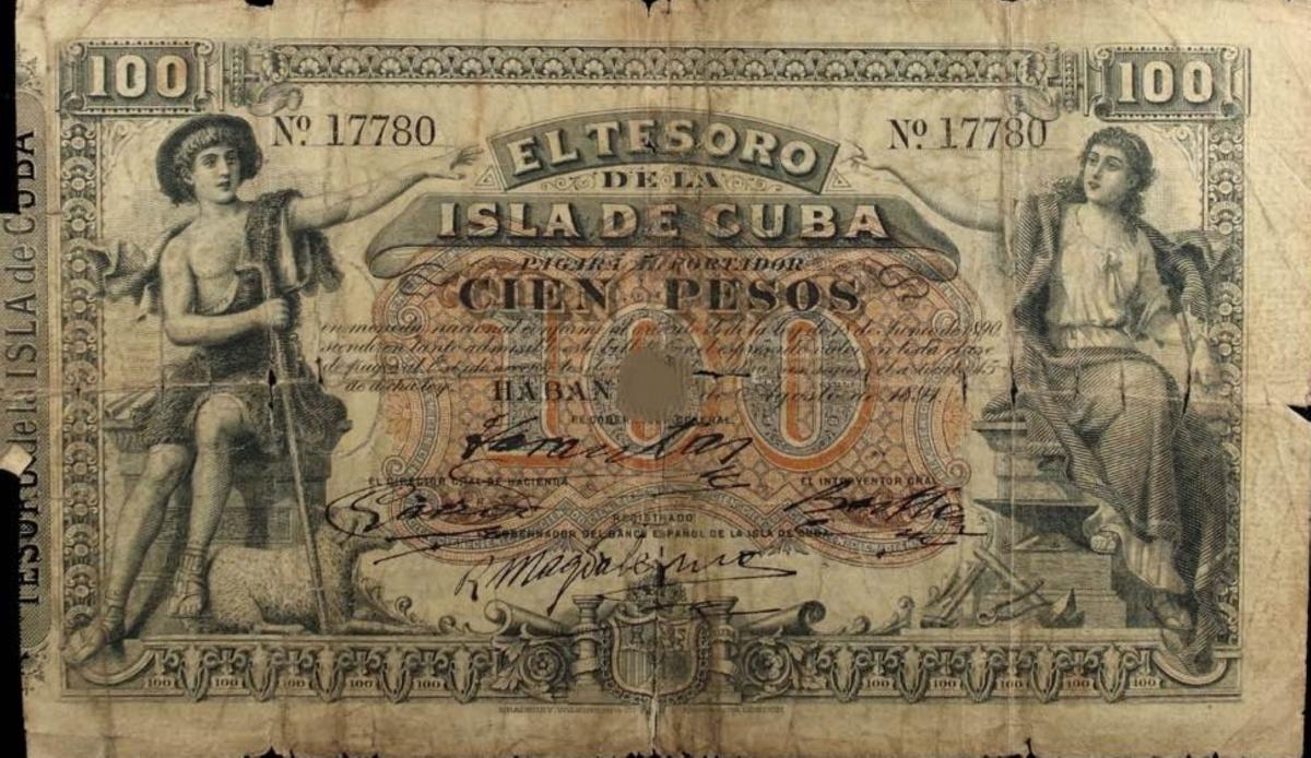 Front of Cuba p43a: 100 Pesos from 1891