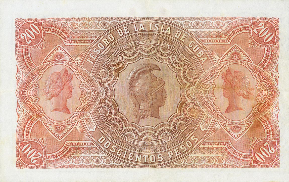 Back of Cuba p44b: 200 Pesos from 1891