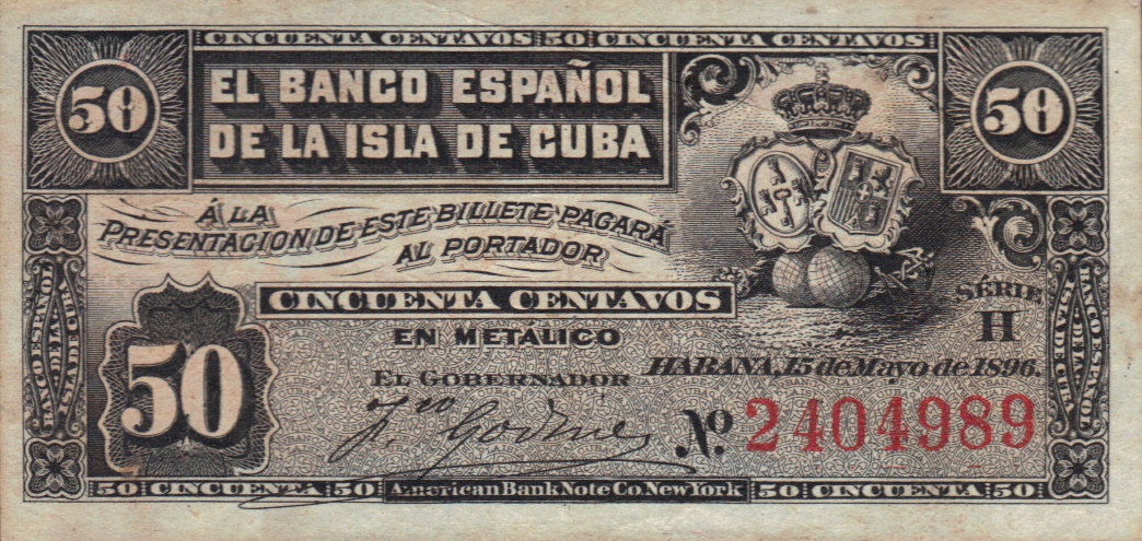 Front of Cuba p46a: 50 Centavos from 1896