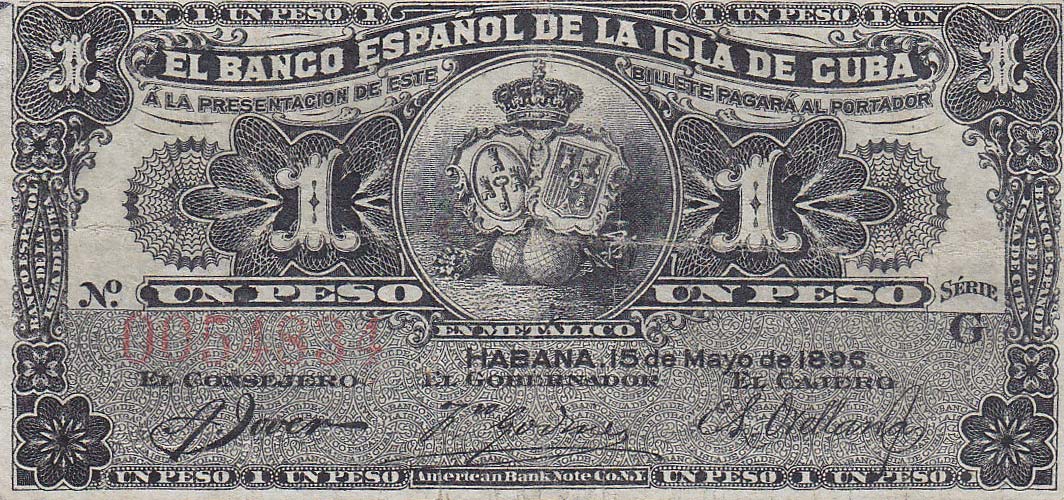 Front of Cuba p47a: 1 Peso from 1896