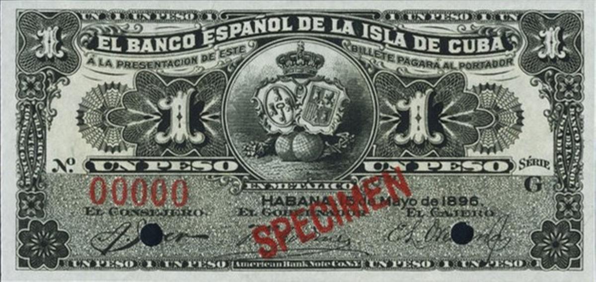 Front of Cuba p47s: 1 Peso from 1896