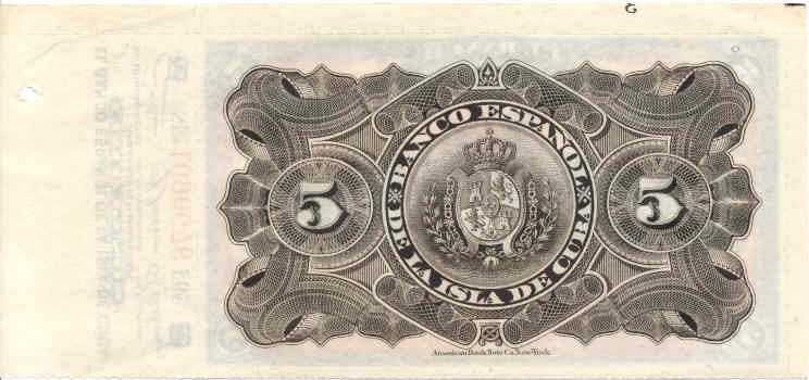 Back of Cuba p48c: 5 Pesos from 1897