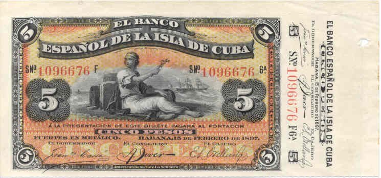 Front of Cuba p48c: 5 Pesos from 1897