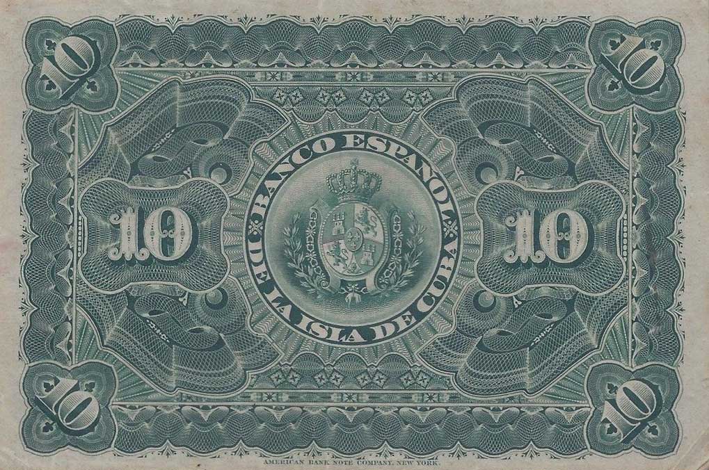 Back of Cuba p49b: 10 Pesos from 1896