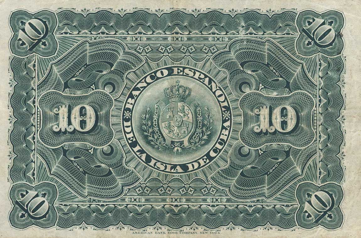 Back of Cuba p49c: 10 Pesos from 1896