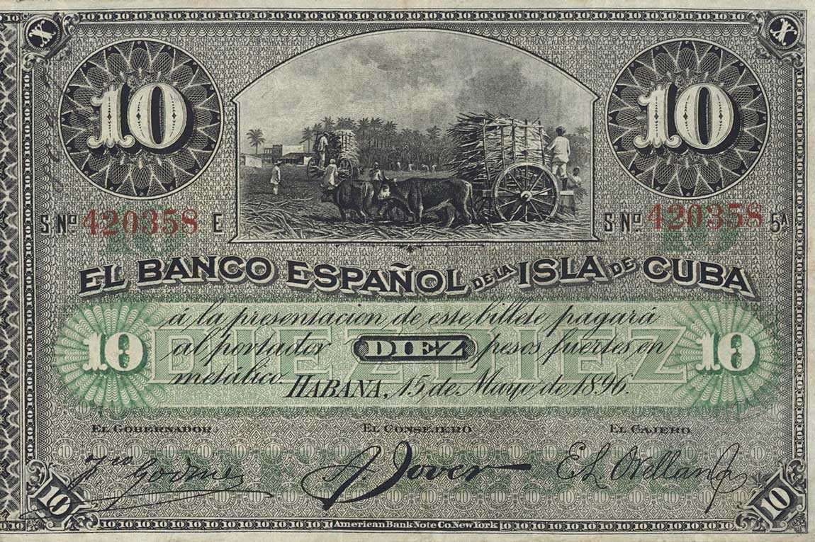 Front of Cuba p49c: 10 Pesos from 1896
