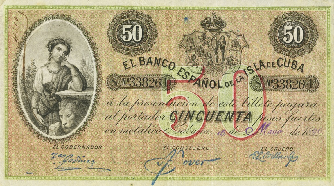 Front of Cuba p50a: 50 Pesos from 1896