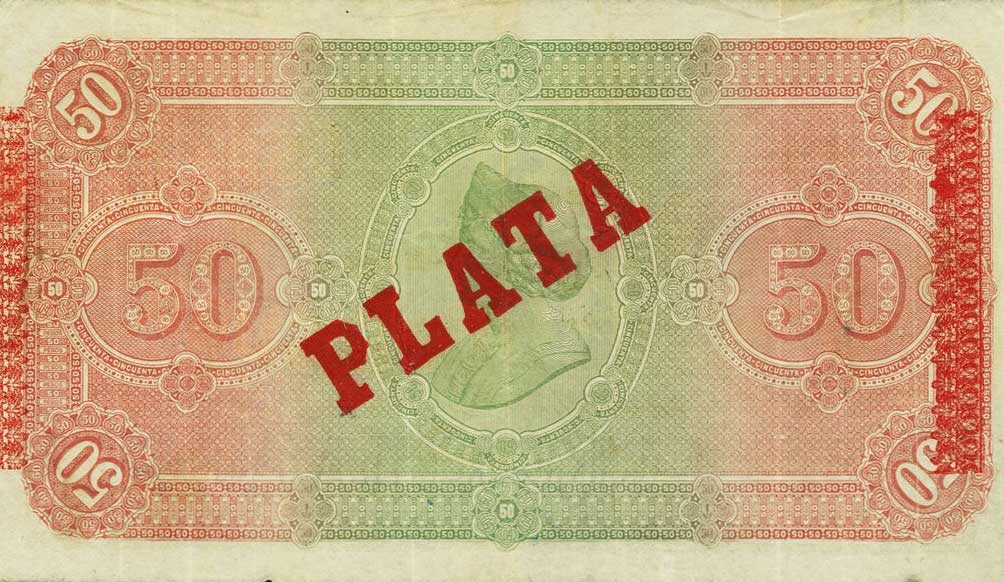 Back of Cuba p50b: 50 Pesos from 1896