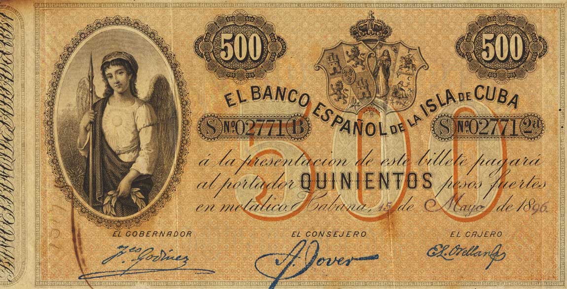 Front of Cuba p51A: 500 Pesos from 1896