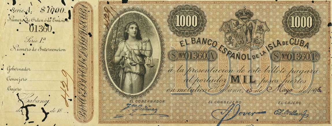 Front of Cuba p51B: 1000 Pesos from 1896