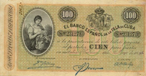 Front of Cuba p51: 100 Pesos from 1896
