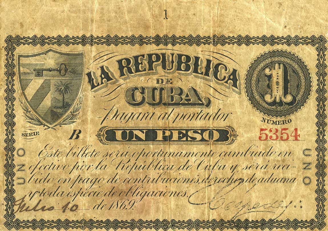 Front of Cuba p55b: 1 Peso from 1869