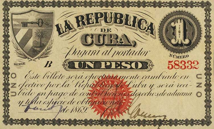 Front of Cuba p55c: 1 Peso from 1869