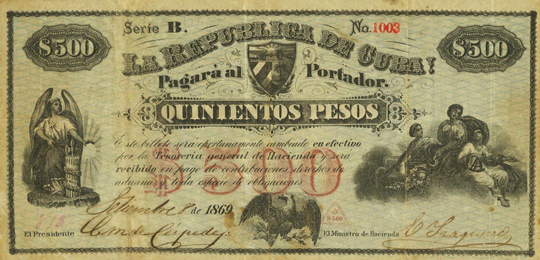 Front of Cuba p59: 500 Pesos from 1869