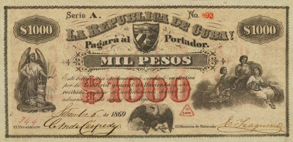 Front of Cuba p60: 1000 Pesos from 1869