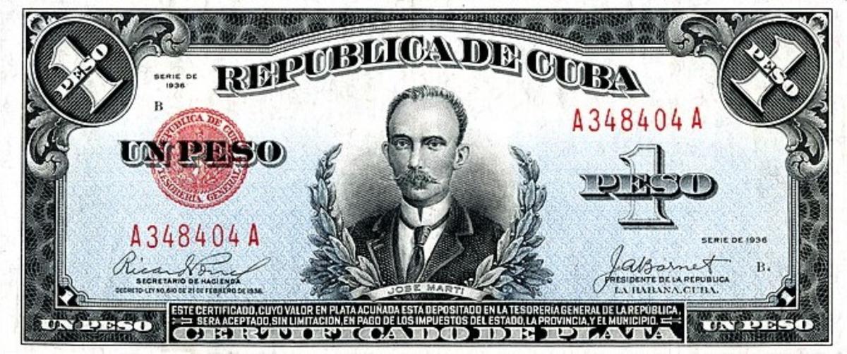 Front of Cuba p69b: 1 Peso from 1936