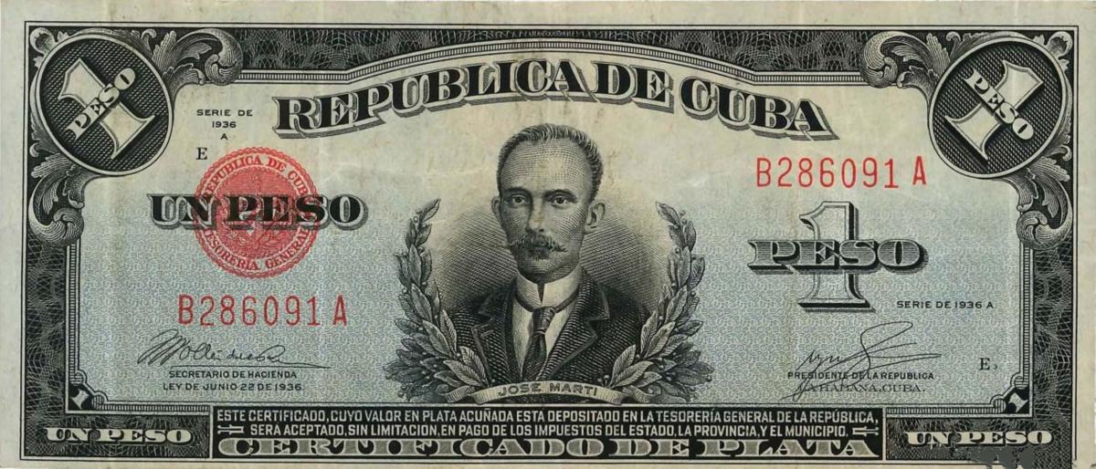 Front of Cuba p69c: 1 Peso from 1936