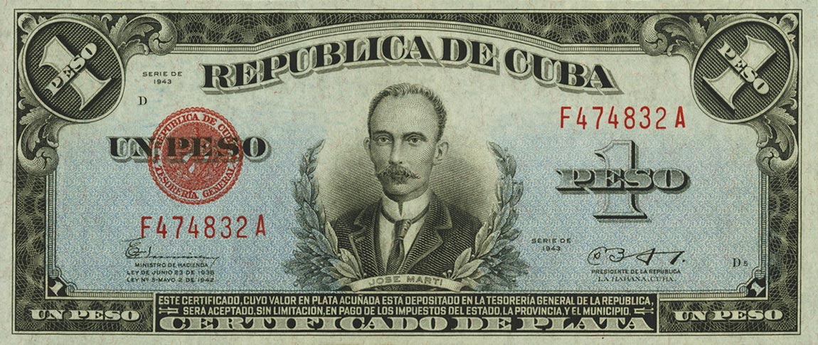 Front of Cuba p69e: 1 Peso from 1943