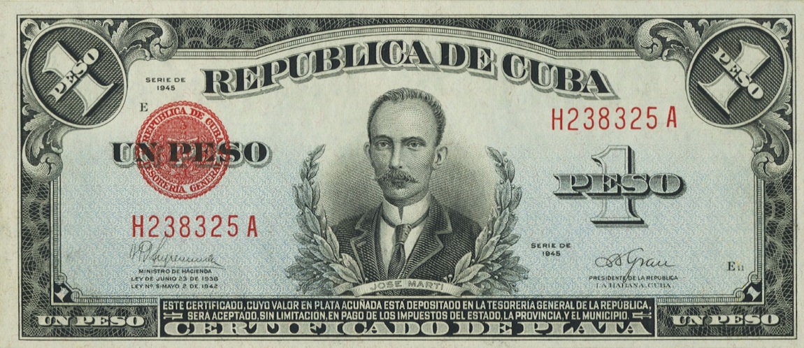 Front of Cuba p69f: 1 Peso from 1945