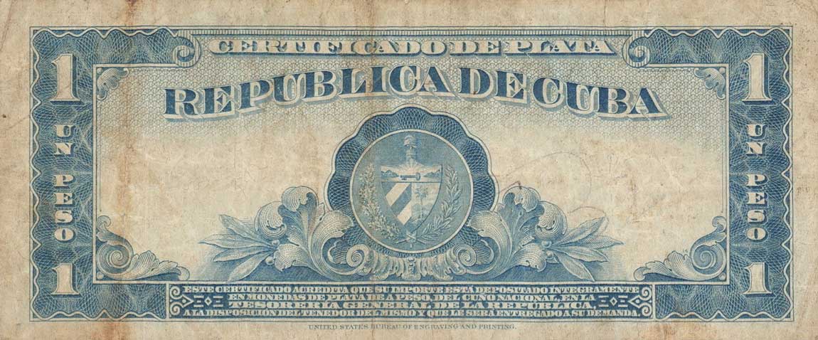 Back of Cuba p69h: 1 Peso from 1949