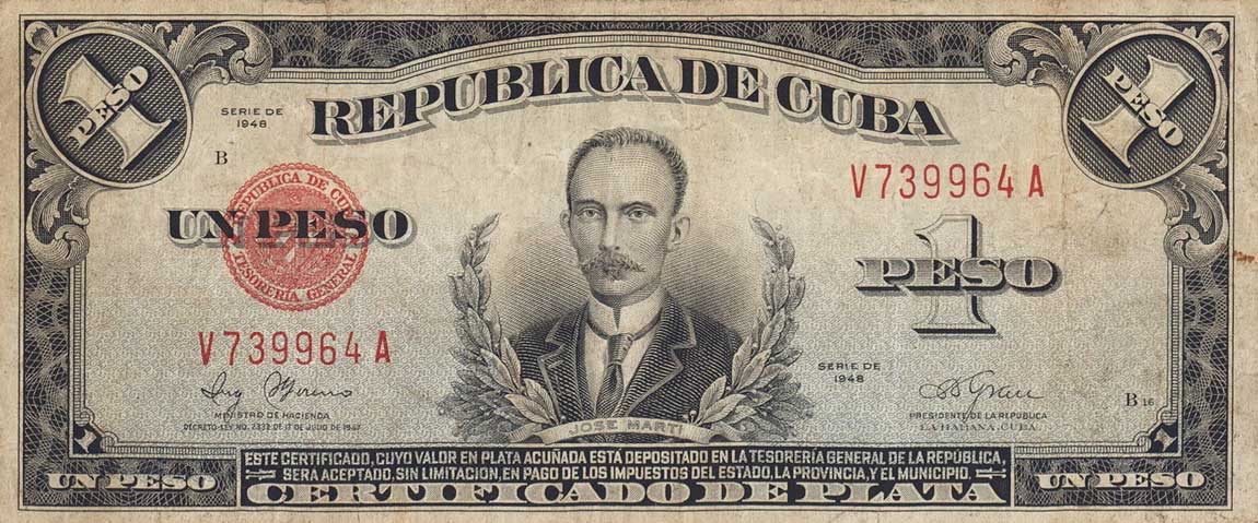 Front of Cuba p69h: 1 Peso from 1949