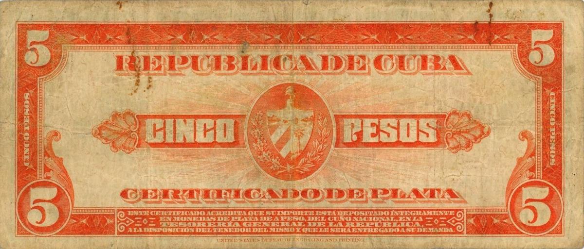 Back of Cuba p70a: 5 Pesos from 1934