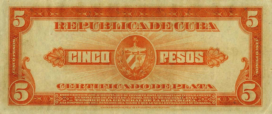 Back of Cuba p70e: 5 Pesos from 1943