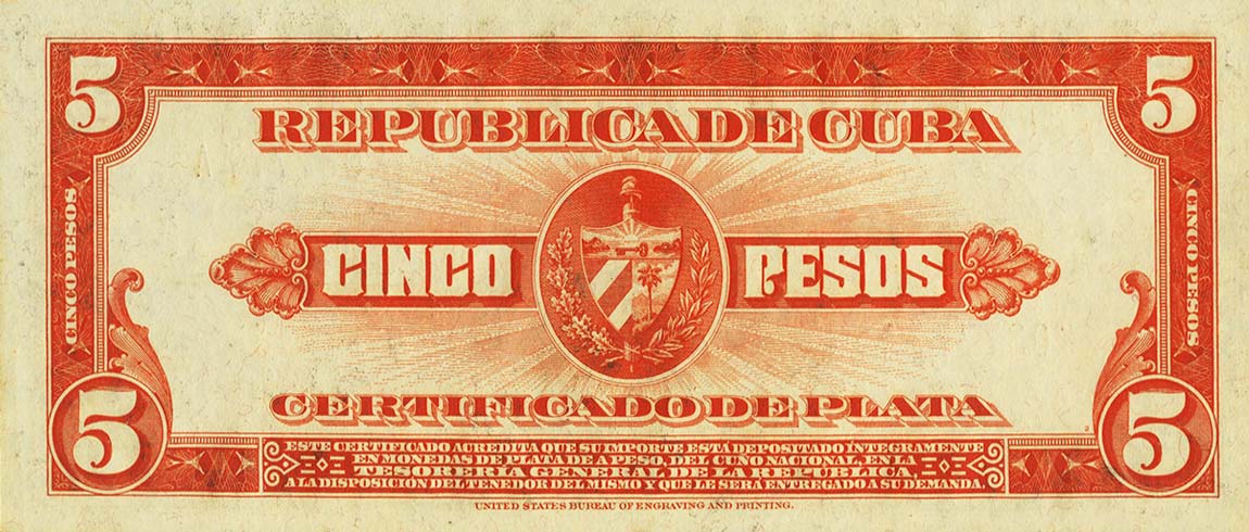 Back of Cuba p70h: 5 Pesos from 1949