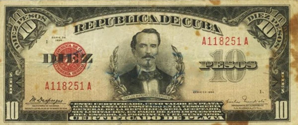 Front of Cuba p71a: 10 Pesos from 1934