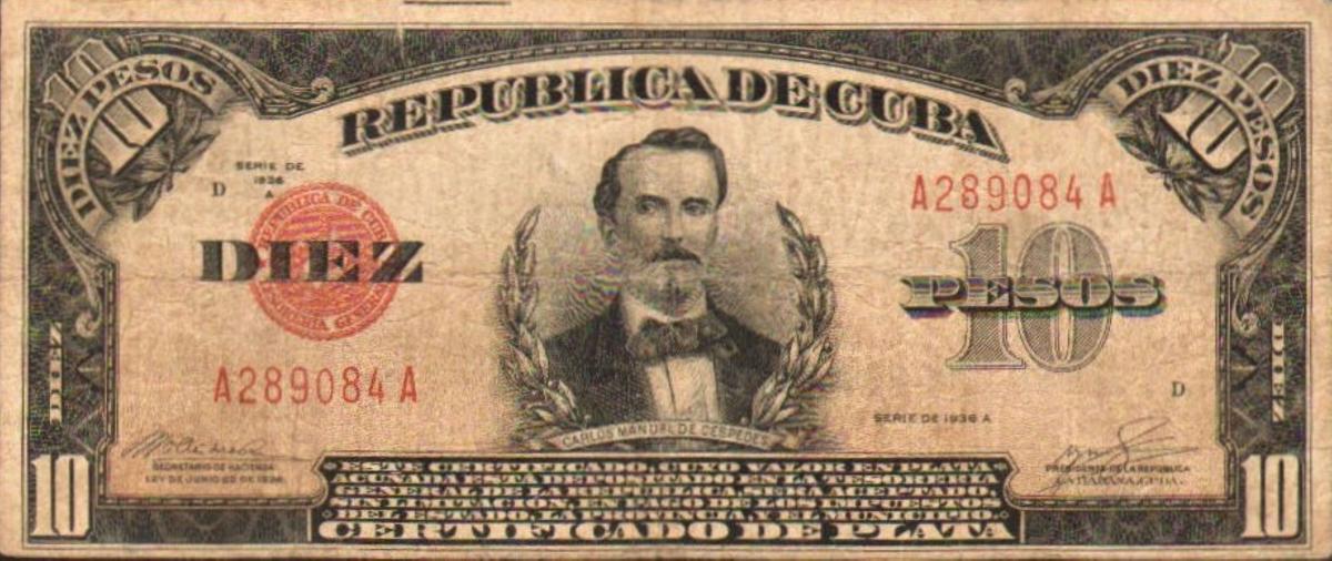 Front of Cuba p71c: 10 Pesos from 1936