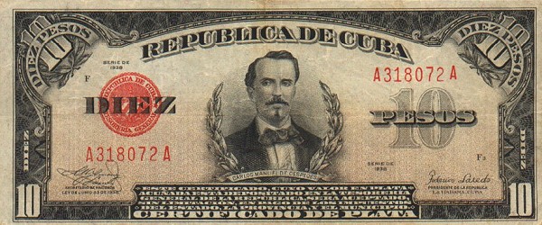 Front of Cuba p71d: 10 Pesos from 1938