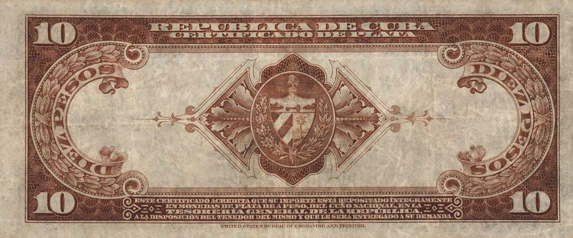 Back of Cuba p71e: 10 Pesos from 1943