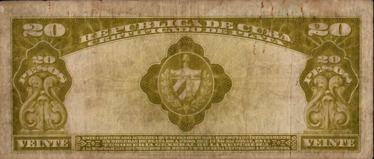 Back of Cuba p72a: 20 Pesos from 1934