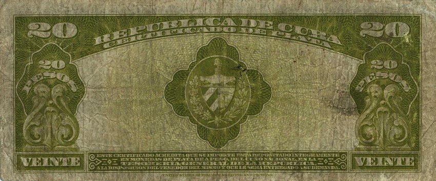 Back of Cuba p72b: 20 Pesos from 1936