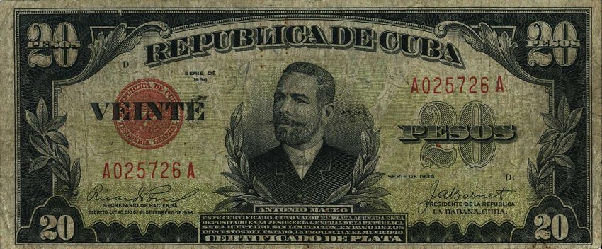 Front of Cuba p72b: 20 Pesos from 1936