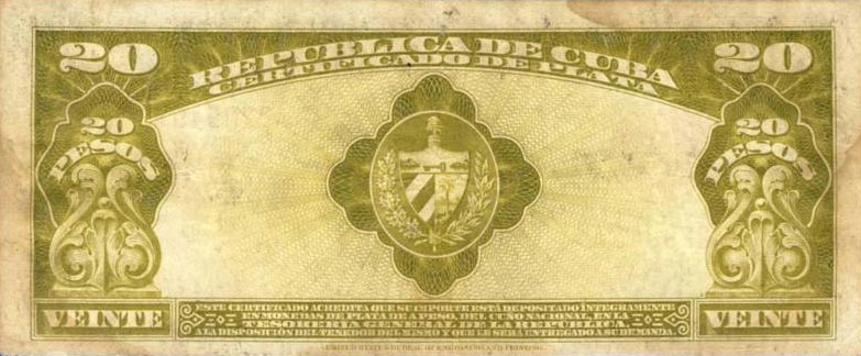 Back of Cuba p72d: 20 Pesos from 1938