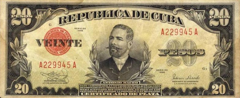 Front of Cuba p72d: 20 Pesos from 1938