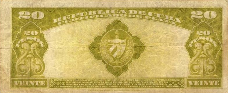 Back of Cuba p72e: 20 Pesos from 1943