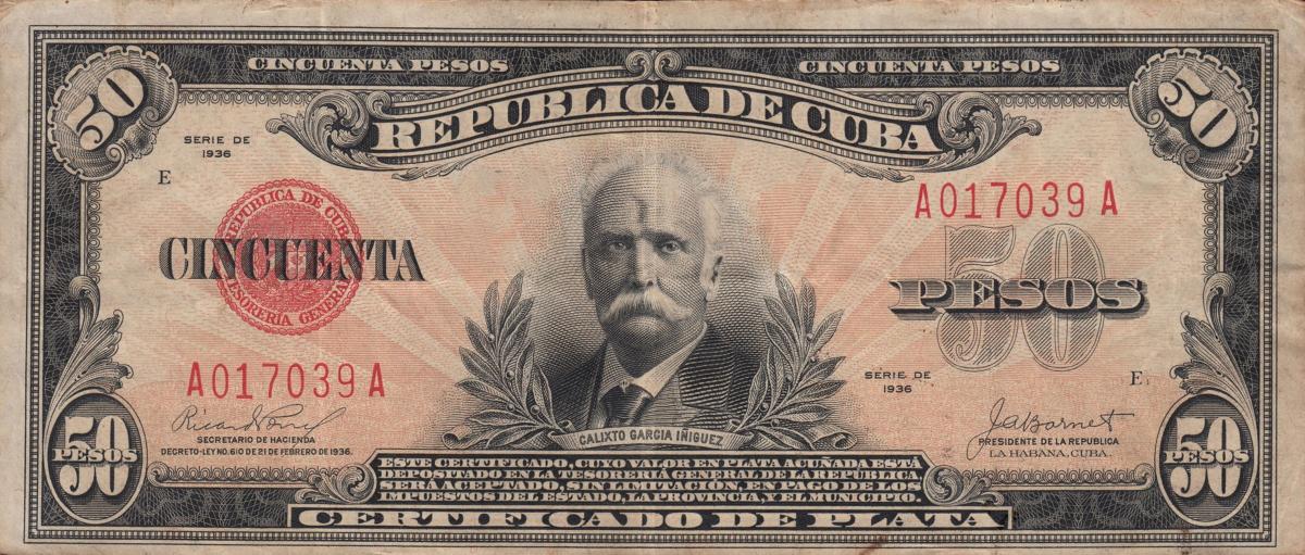 Front of Cuba p73b: 50 Pesos from 1936