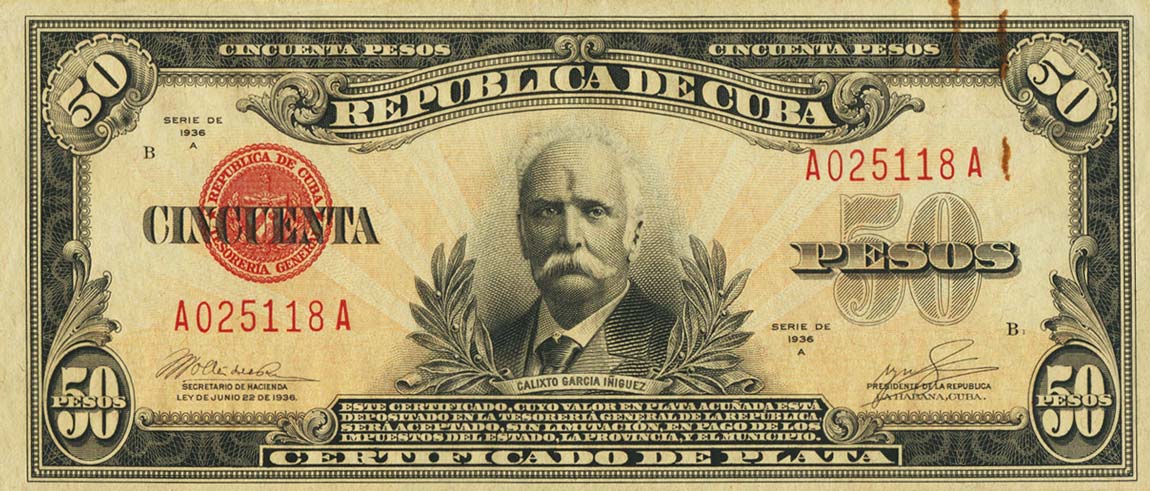 Front of Cuba p73c: 50 Pesos from 1936