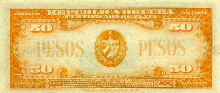 Back of Cuba p73d: 50 Pesos from 1938